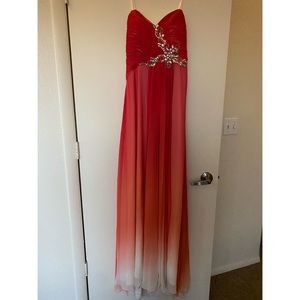 Peachy Ombré Rhinestone Prom Dress